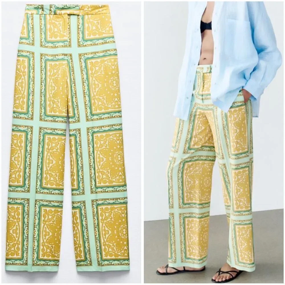 ZARA LINEN BLEND PRINTED PANTS